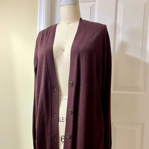 Long plum coloured sweater with buttons